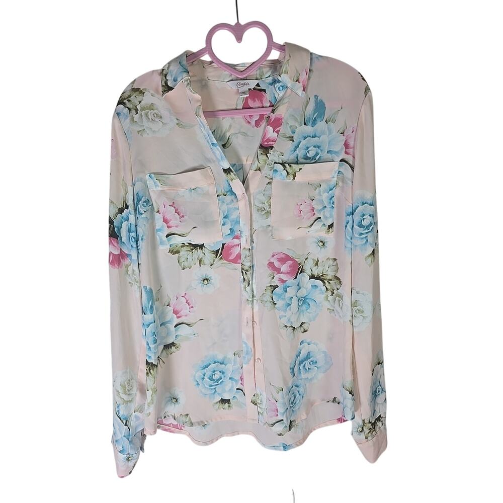 Candie's Pink Floral Lightweight Blouse Top Sz Small Office Formal Work Casual - Picture 3 of 10